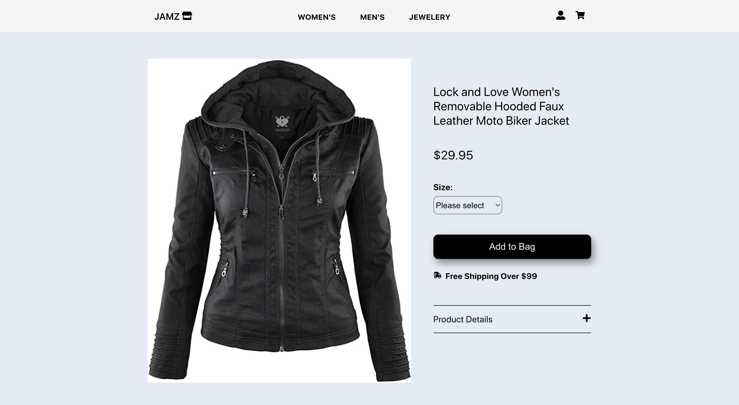 online store with women's black faux leather jacket